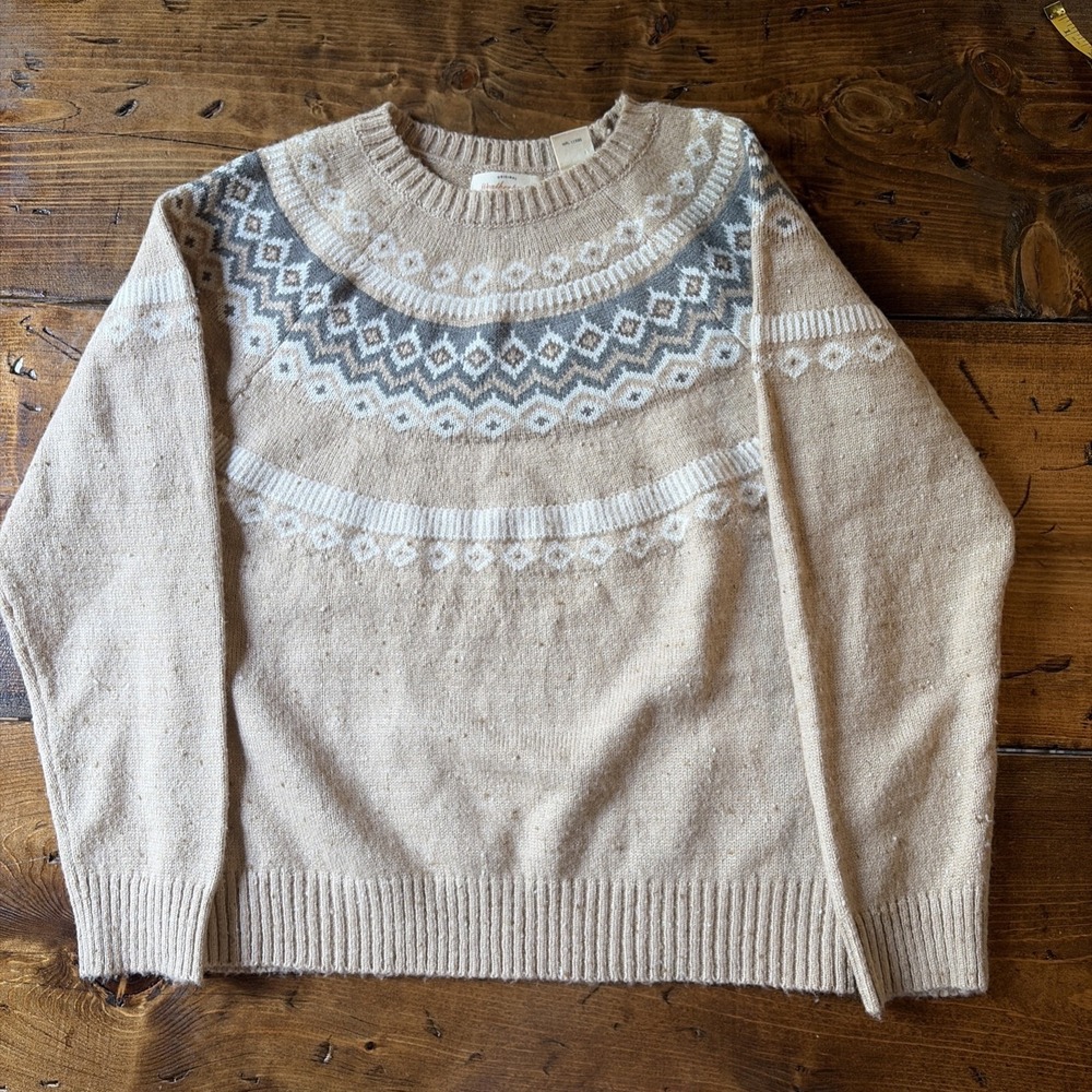 Women's S Cozy Cabincore Nordic Pullover Winter Ski Sweater Fair Isle